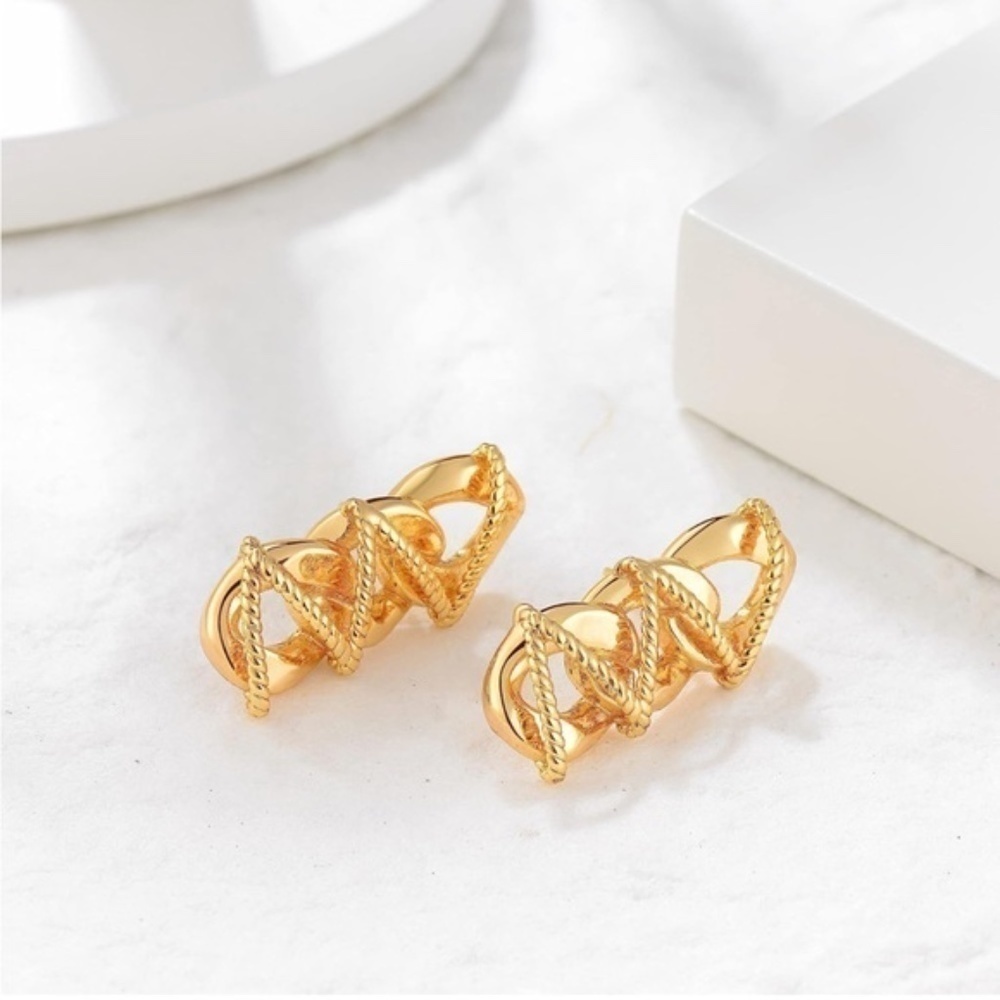 GOLD 14k Gold Plated Rope Chain Drop Earrings